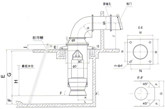 井筒弯管式安装及尺寸